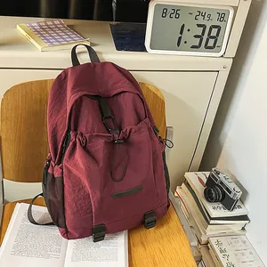 Große Kapazität Nylon Rucksack Für Herren Damen Studenten Casual Einfarbig Schule Reise Tasche Mit Kordelzug Seitentaschen