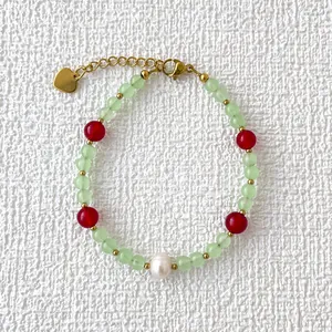 Nouveau bracelet de perles de style chinois avec perles naturelles et pierres vertes