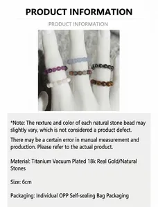 Detail of natural crystal beaded elastic ring with 18k gold-plated stainless steel beads