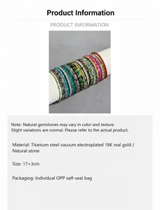 Detail view of colorful natural stone bead bracelet with 18k gold plated stainless steel chain