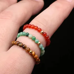 Three-piece set of natural stone elastic rings with agate jade and tiger eye beads
