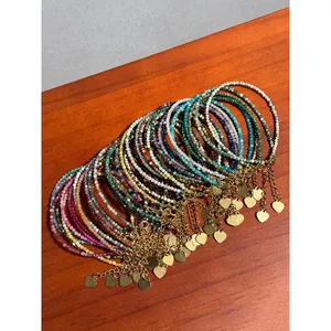 Handmade colorful natural stone beaded bracelets with 18k gold heart charms and extensions