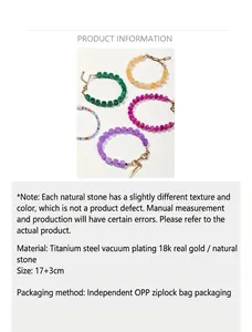 Détails des bracelets en pierre naturelle et acier titane plaqué or 18k, chaîne 17+3cm