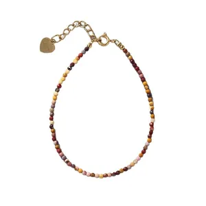 Colorful natural stone beaded bracelet with 18k gold plated chain and heart charm