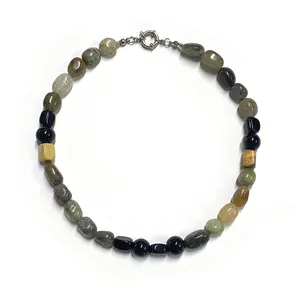 Vintage style necklace featuring natural semi-precious mixed stones with silver clasp