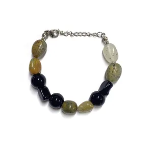 Vintage oil painting style bracelet with natural mixed stones and silver clasp
