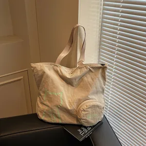 Women's Large Capacity Canvas Tote Bag Casual Minimalist Shoulder Bag With Cat Print And Round Coin Purse For Daily Use
