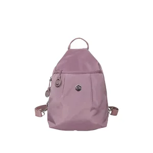 Lavender lightweight nylon mini backpack with teardrop shape and pleated front design
