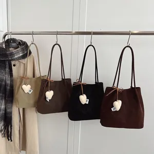 Minimalist vintage matte suede tote bags in four colors with heart-shaped pendants