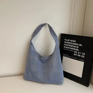 Damen Große Jeans-Tragetasche Vintage Waschbar Hobo-Umhängetasche Minimalistisch Achseltasche Für Freizeit Und Pendeln