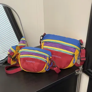 Women Dopamine Color Block Nylon Waist Bag Waterproof Crossbody Chest Bag For Outdoor Hiking Sport Casual Small Large Shoulder Bag