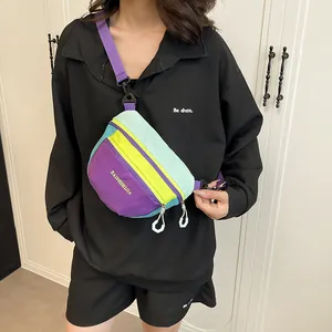 Waterproof nylon crossbody chest bag with colorful patchwork design for outdoor sports