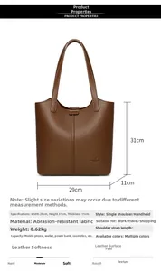 Brown lychee leather tote bag size detail showing 29x31x11cm dimensions and 0.62kg weight