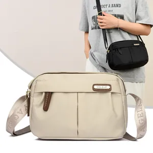 Women Fashion Nylon Crossbody Bag Large Capacity Wide Shoulder Strap Casual Multi Pocket Lightweight Solid Color Daily Purse
