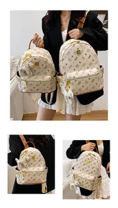 Détails de sacs à dos imprimés avec motifs d'ours et fermetures éclair dorées