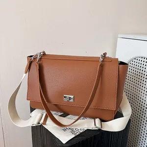 Women's Lychee Texture Nylon Shoulder Bag Solid Color Metal Turn Lock Crossbody Bag Casual Daily Commute Messenger Bag