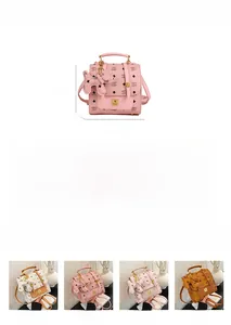 Detailed size chart and specifications for the floral print mini PU leather backpack