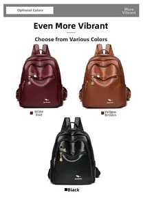 Three PU leather backpacks in black, yellow brown and burgundy with kangaroo logo