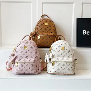 Détails de sacs à dos décontractés imprimés en marron, rose et blanc avec motifs d'ours