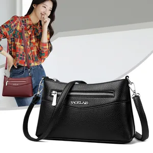 Borsa a Tracolla in Pelle PU alla Moda da Donna con Motivo Litchi Borsa a Spalla Multitasche con Cerniera per Viaggio Tempo Libero