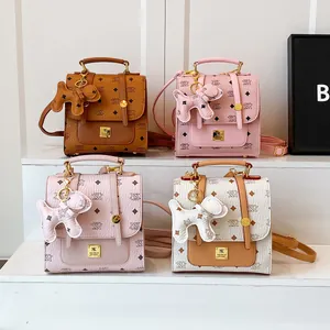 Chic 2025 casual printed mini backpack set with cute puppy charms for women