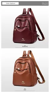 Close-up of lychee grain leather backpacks in burgundy and brown with gold hardware