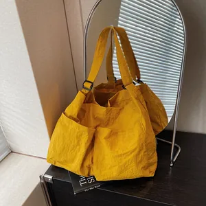 Women Large Capacity Tote Bag Solid Color Minimalist Shoulder Bag Multi Pockets Casual Commuting Handbag Crossbody Bag