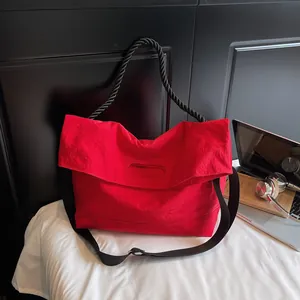 Minimalist Large Capacity PU Leather Tote Bag For Women Urban Style Shoulder Crossbody Bag With Woven Rope Handle Gift