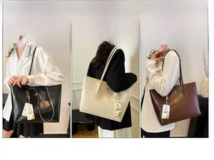 Three-way display of large capacity patent leather tote bag with versatile shoulder straps