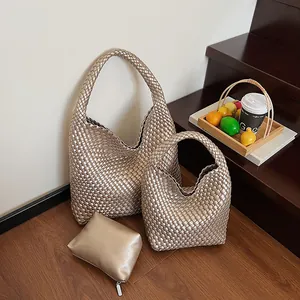 Sac à Épaule Tissé Minimaliste pour Femmes Grande Capacité Cuir PU Hobo Tote Sac à Main Mode Décontracté Urbain Sac Navette