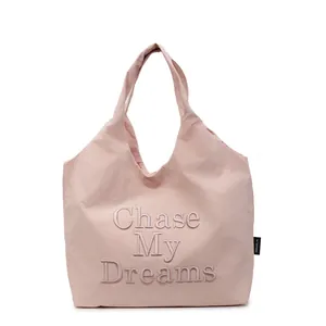 Grande borsa tote rosa minimalista con ricamo Chase My Dreams per uno stile casual