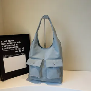 Große Canvas Einkaufstasche Damen Einfarbig Mehrere Taschen Schultertasche Koreanischer Stil Mode Lässige Pendler Handtasche