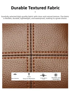 Close-up of brown litchi grain leather showing reinforced stitching and water repellent texture