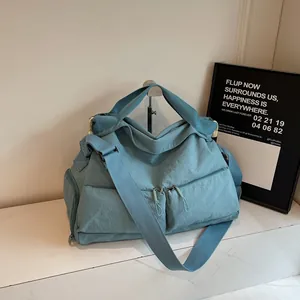 Women Casual Large Capacity Nylon Shoulder Bag With Shoe Compartment Multi-Pocket Waterproof Travel Tote Fitness Commuting Bag
