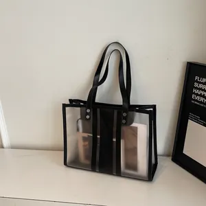 Sac Cabas Transparent en PVC Décontracté pour Femmes Grande Capacité Sac à Épaule avec Pochette Intérieure Mode de Rue Sac de Voyage