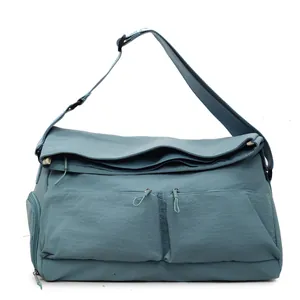 Large capacity blue-green casual crossbody bag with multi-pocket and adjustable strap