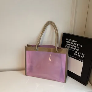 Women Korean Style Large Capacity Transparent PVC Tote Bag With Rope Handle Minimalist Waterproof Jelly Sub-mother Bag For Beach Travel