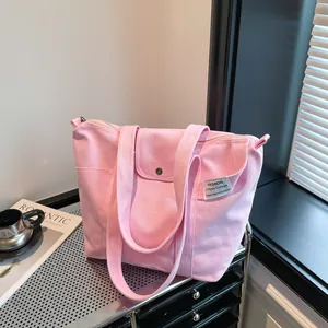 Large Capacity Women Canvas Tote Bag Casual Lightweight Shoulder Bag College Style Travel Commuter Handbag With Pocket