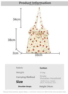 Spécifications de taille du sac fourre-tout à cerises avec des dimensions de 33x38 cm
