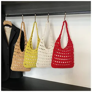 Detailed close-up of handmade hollow crochet weave textures in multiple vibrant summer colors