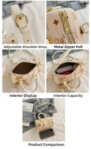 Detail of Boston bag showing gold hardware, adjustable strap, and interior storage space