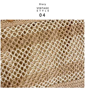 Detailed close-up of two-tone openwork woven texture on vintage style straw shoulder bag