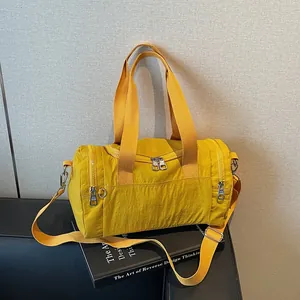 Women Nylon Cylinder Shoulder Bag Large Capacity Multi-Pocket Crossbody Bag Lightweight Casual Fashion Gym Travel Handbag