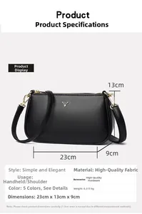 Detailed size chart of a black litchi grain leather crossbody bag with dimensions 23x13x9cm