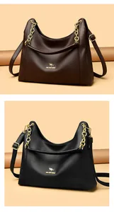 Große Vintage PU-Leder Umhängetaschen in Dunkelbraun und Schwarz mit goldenen Akzenten