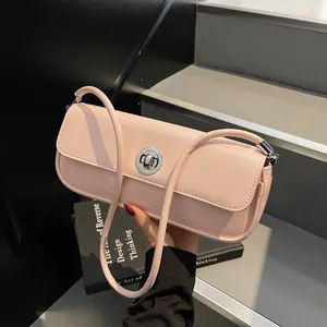 Damen Glänzend Kunstleder Unterarmtasche Mode Einfarbig Schultertasche Mit Metall-Drehverschluss Rechteckige Handtasche Alltag
