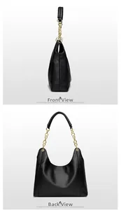 Detailansicht der Seiten und Rückseite der schwarzen Hobo-Tasche mit goldener Kette
