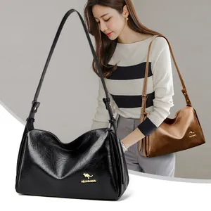 Women Retro Boston Bag Large Capacity PU Leather Shoulder Crossbody Bag Fashion Pillow Shape Tote With Adjustable Strap