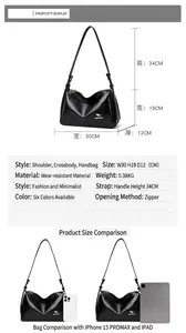 Detailed size comparison of the Boston bag with dimensions and internal storage structure