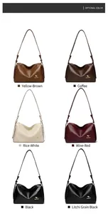 Detailed grid view of Boston shoulder bags showing six available leather colors with gold logo